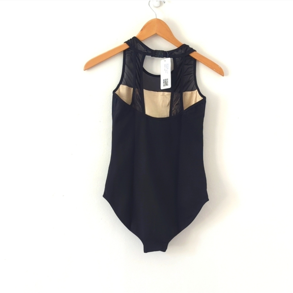 (2) NWT New Dancewear Black Mesh Lace Halter Tank Leotards Dance Gymnastics M - Picture 4 of 8